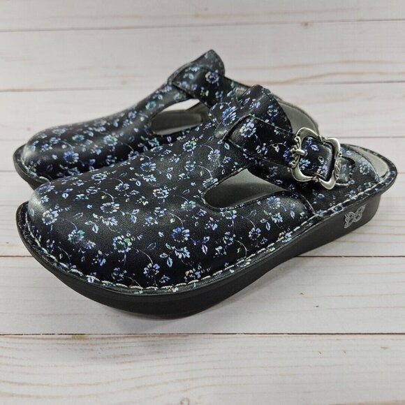 Alegria Floral EU 37 Black Floral Mary Jane‎ Platform Shoes Classic Work Pretty - Picture 1 of 12